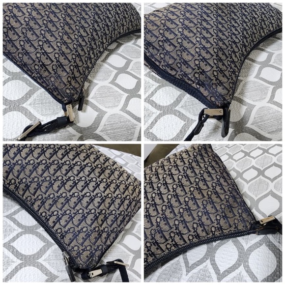 Authentic Christian Dior Vintage Oblique Canvas Baguette/Shoulder Bag Black/Grey - Picture 7 of 15